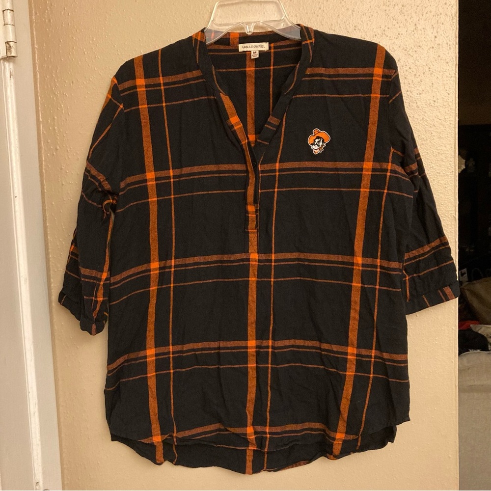 Oklahoma State University “Pistol Pete” Plaid Top